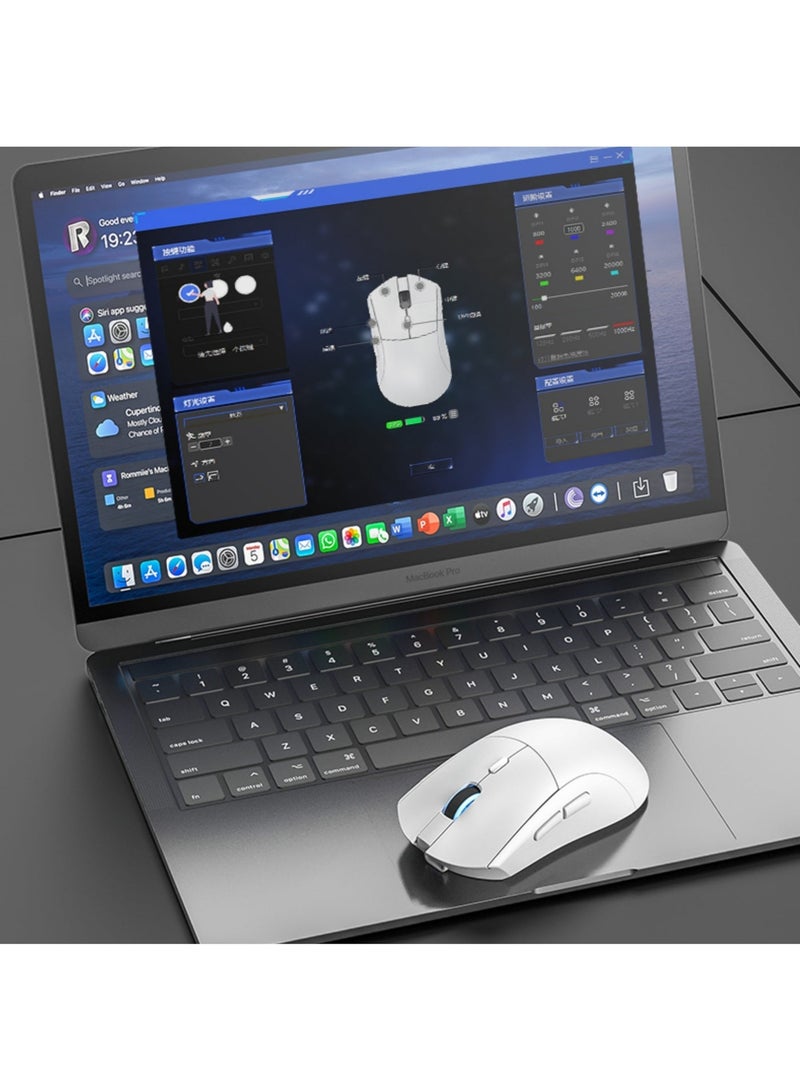 Rock Pow Superlight Wireless Gaming Mouse, PixArt PAW3311 Sensor, 20000DPI/1000Hz Macro Programming Gaming Mice with Grip Tape, BT/2.4Ghz/Wired Tri-mode Anti Slip, Programmable Buttons Wireless Mice/Wirelss Mouse For Gamer/Win/Xbox/PS/Mac/Pc (White) - Image 3
